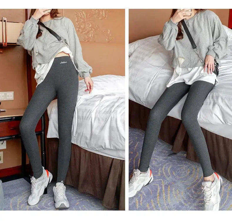 Simples Market Winter Warm Leggings for Women, charcoal gray high-waist thermal tights for casual wear