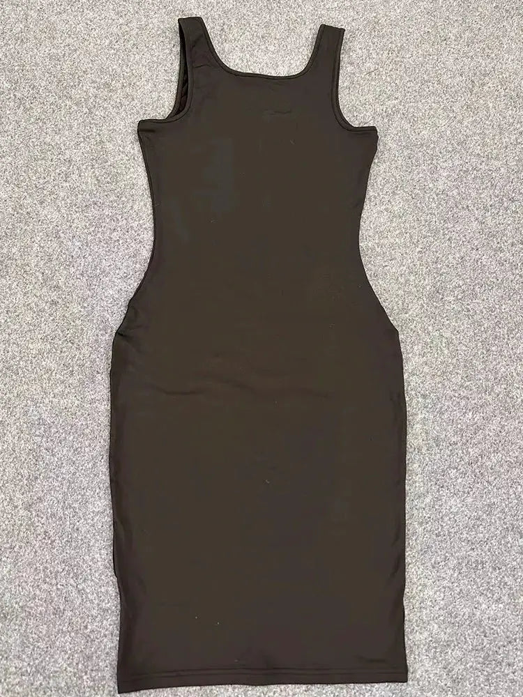 2024 Summer Plus Size Tank Top Dress Sleeveless Mini Solid Color