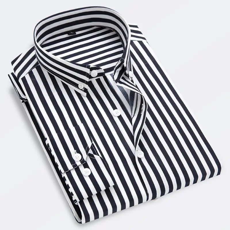 Men's striped shirt, Simples Market, navy and white, long sleeve, slim fit.
