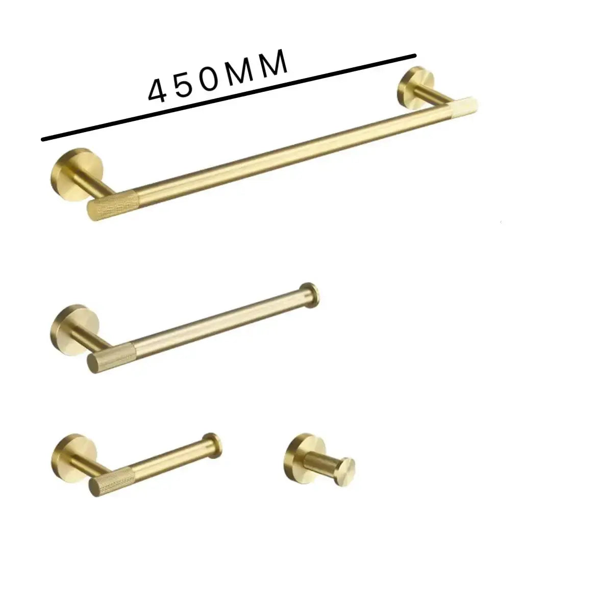 Brushed gold knurled brass bathroom hardware set (5-piece) with towel bar, towel ring, robe hook Simples Market