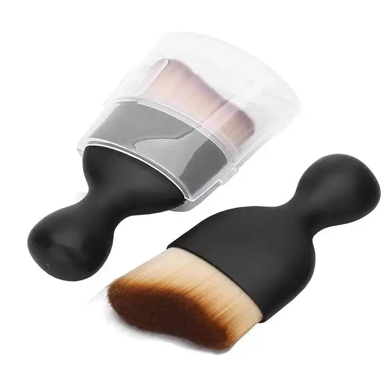 Two car interior cleaning brushes by Simples Market with black handles, brown bristles, and a clear protective cover