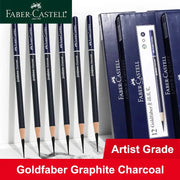 Faber-Castell Goldfaber Charcoal Graphite Sketch Pencils set, 6 black pencils with blue boxes, EX-Soft–Hard, artist grade
