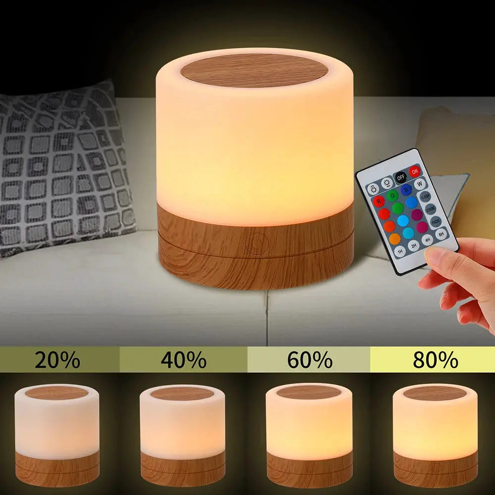 Simples Market RGB night lamp with wooden base and color-changing LED, remote touch control