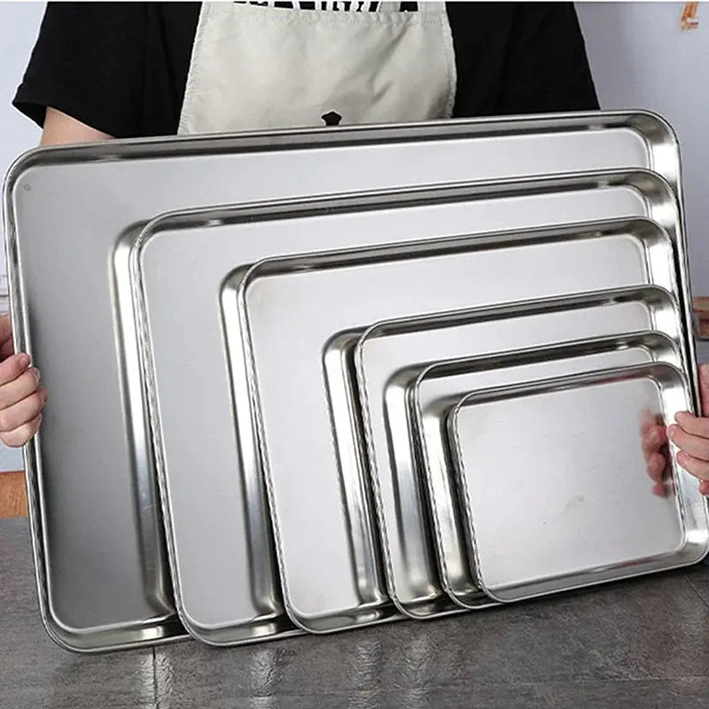 StellarSteel Rectangle Stainless Steel Serving Tray Durable Corrosion Resistant For Restaurants And Hotels