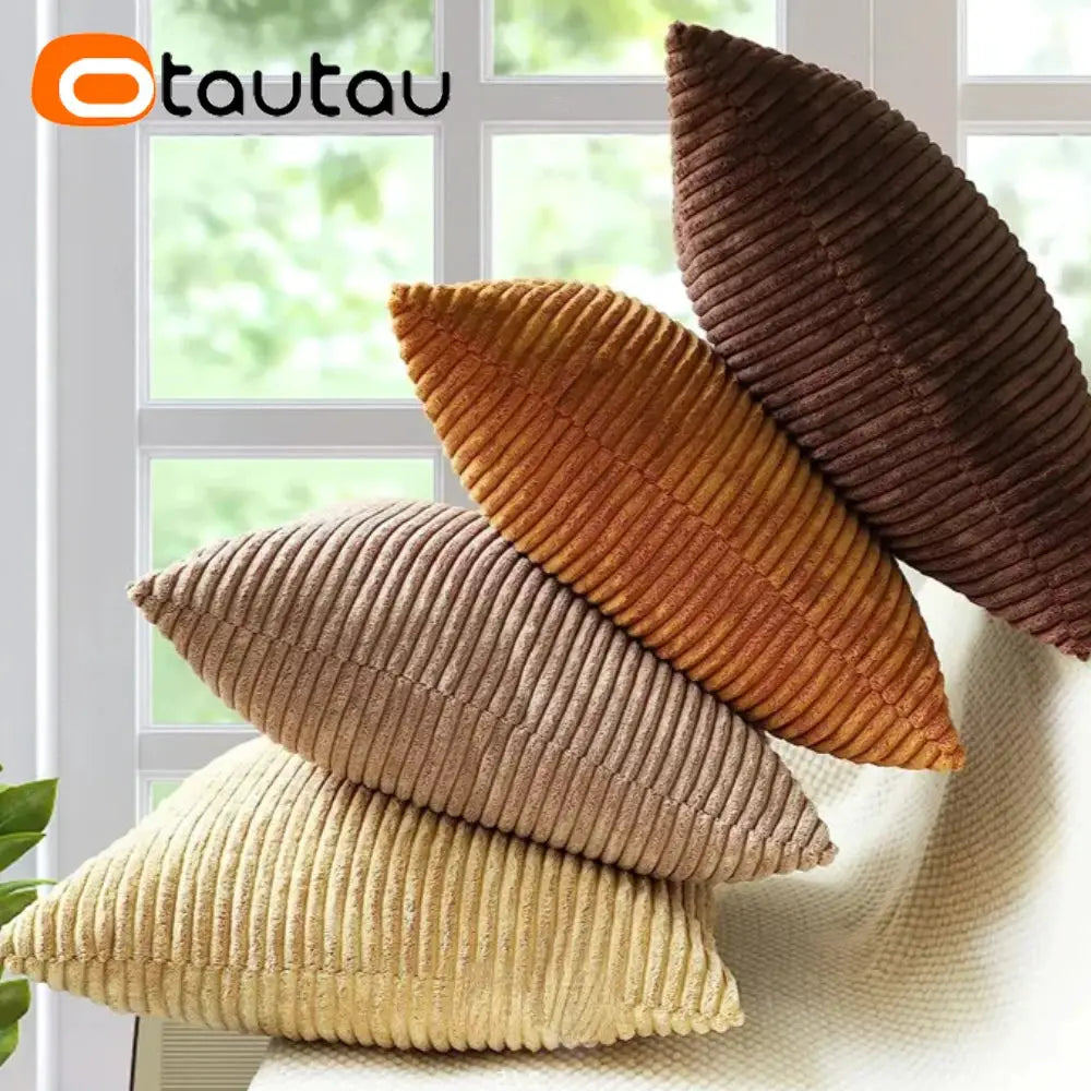 OTAUTAU cushion covers set of 4, cotton corduroy in beige to brown, fits 30x50–60x60 cm, KD024