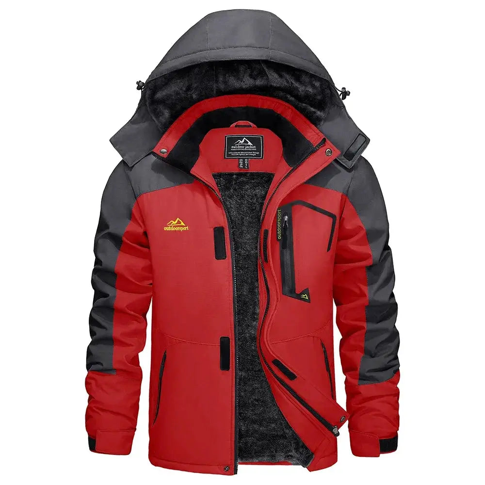 KEFITEVD men's red and gray outdoorsport ski jacket with fleece lining