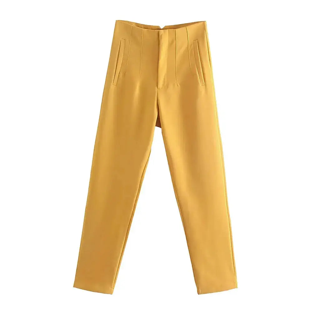 Duoperi Women High Waist Trousers Solid Color Premium Polyester Blend for Comfort and Flattering Fit