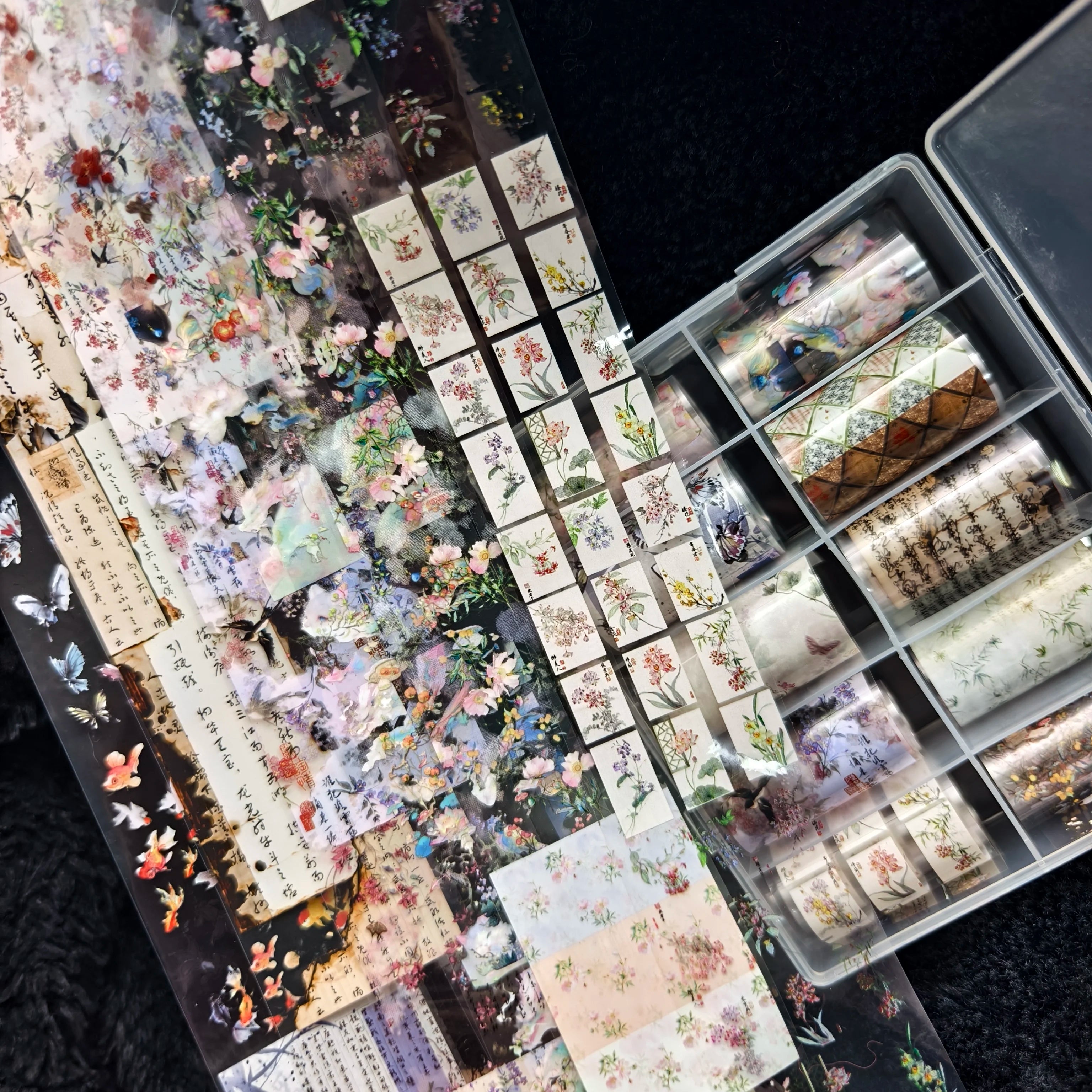 Nail art sticker sheets with floral, marble and plaid designs for decals and transfer paper.