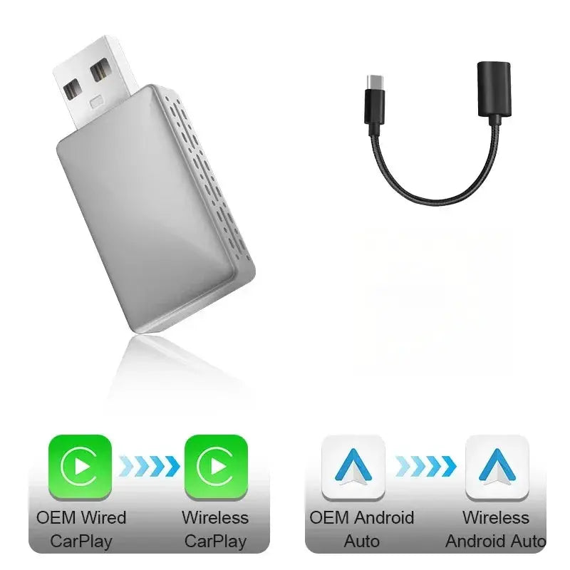 Original FLIXIVI CarPlay Android Auto 2-in-1 wireless dongle; USB-A plug with short cable, 2-piece set