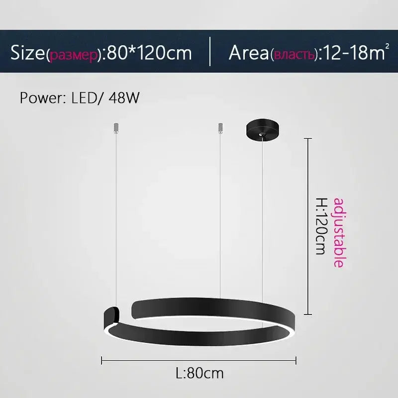 Simples Market Nordic Ring LED pendant lamp, black metal chandelier with adjustable height (80cm)