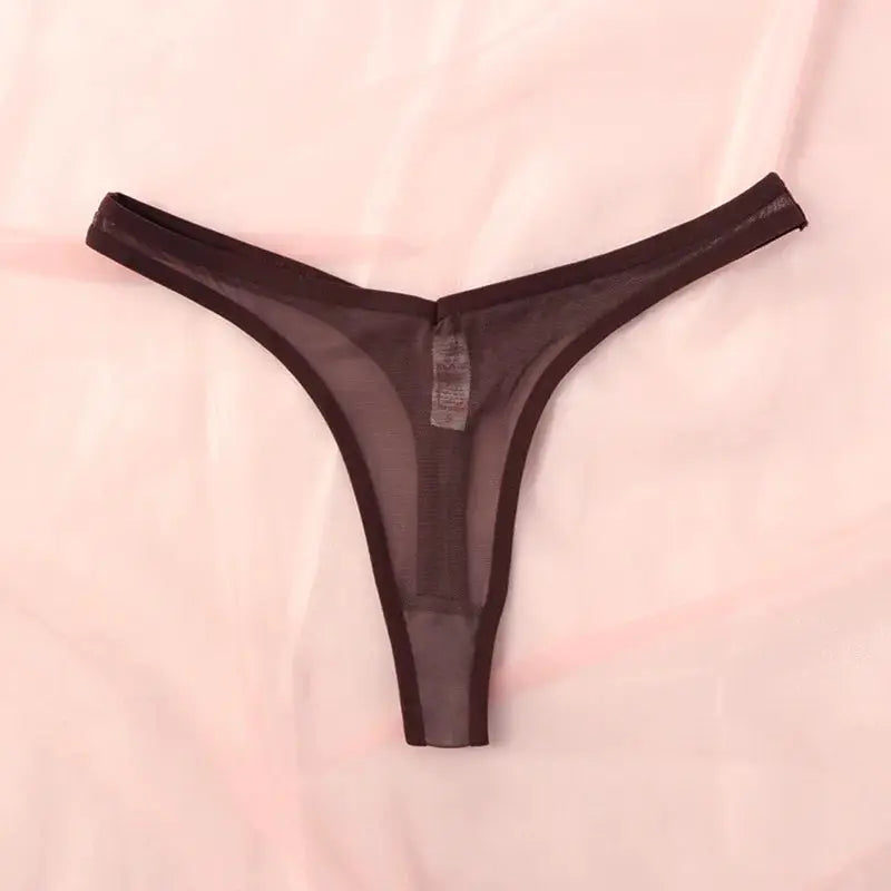 Seamless mesh thong for women, black translucent T-back underwear by Simples Market