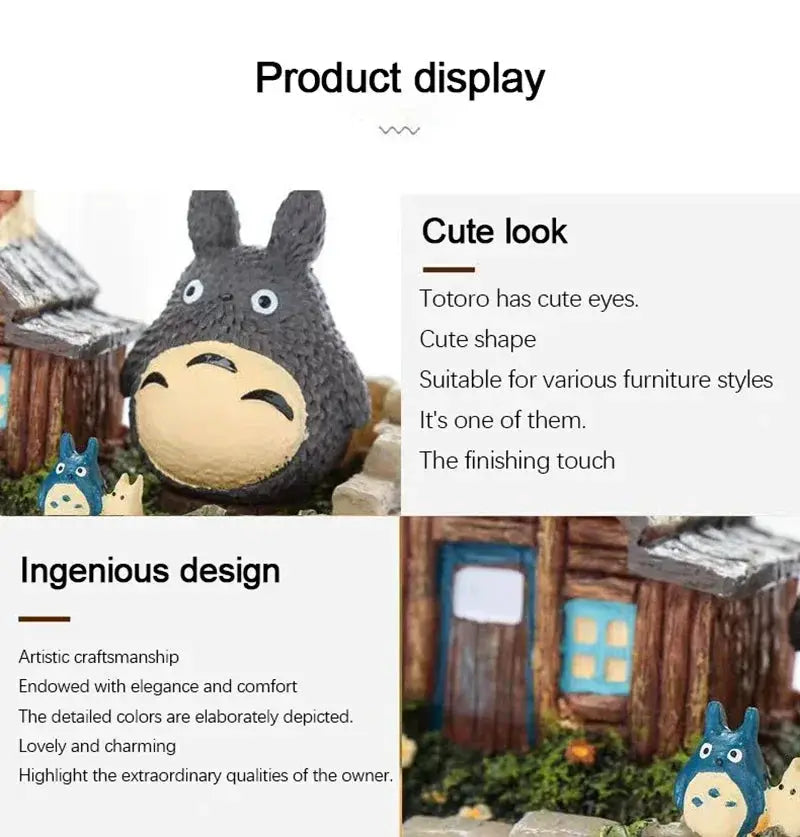 Totoro LED desk lamp by Simples Market; gray main figure with bulb night light and small blue/cream Totoro figurines