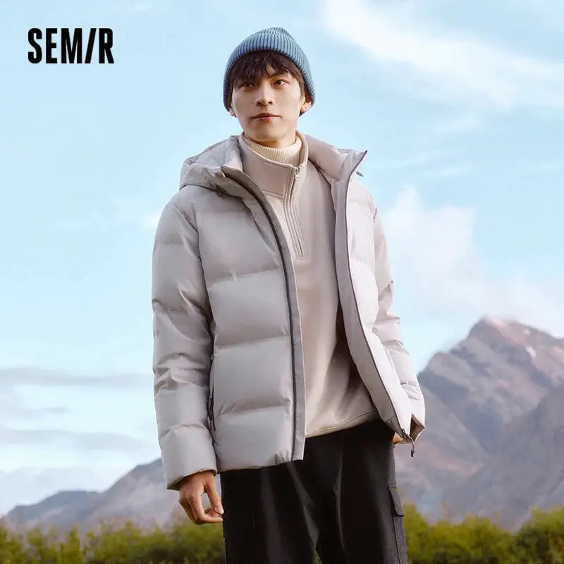 Semir men's gray quilted down puffer jacket with hood