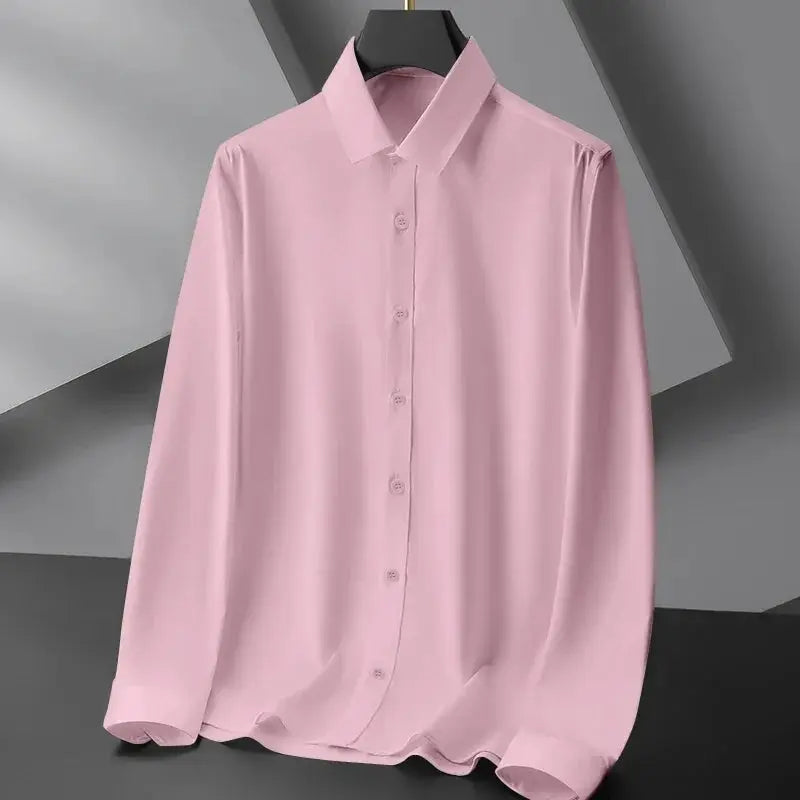 Simples Market men's pink wrinkle-resistant long-sleeve shirt for business casual wear