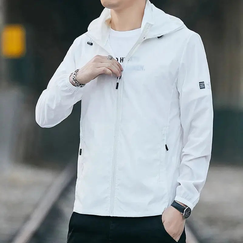 Windbreaker jacket by Simples Market; white, lightweight, breathable with hood