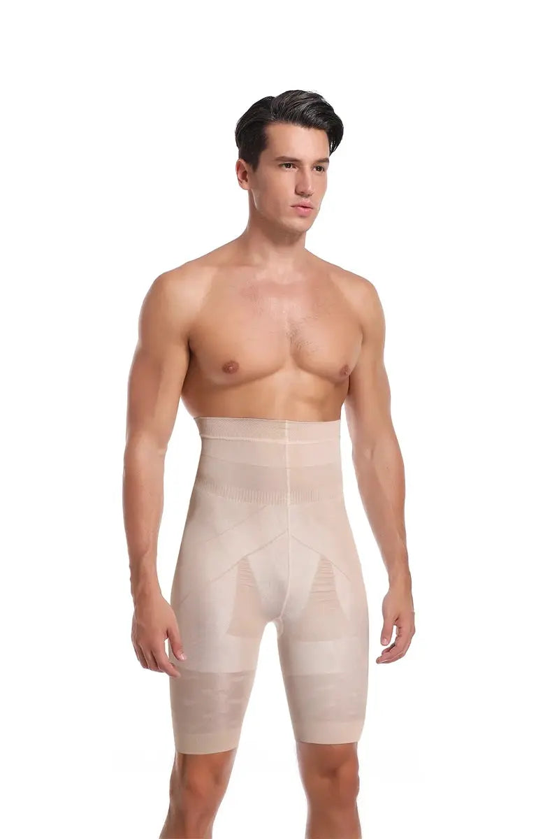 Men's beige high-waist tummy-control shapewear shorts by Simples Market