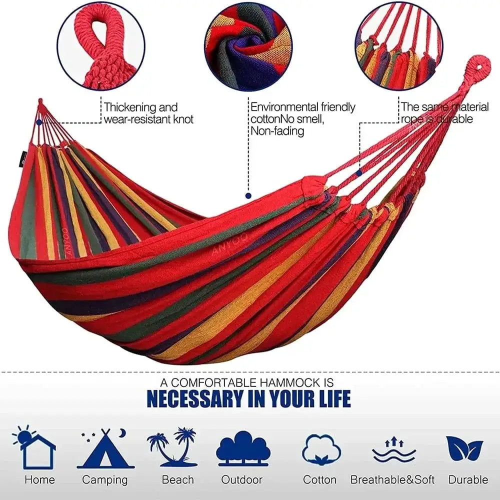 Simples Market double hammock, canvas cotton, red and blue striped with tree straps