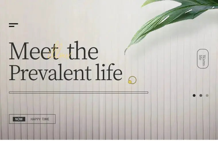 Hero banner featuring bold typography and a tropical green leaf; decorative pillow image not shown.