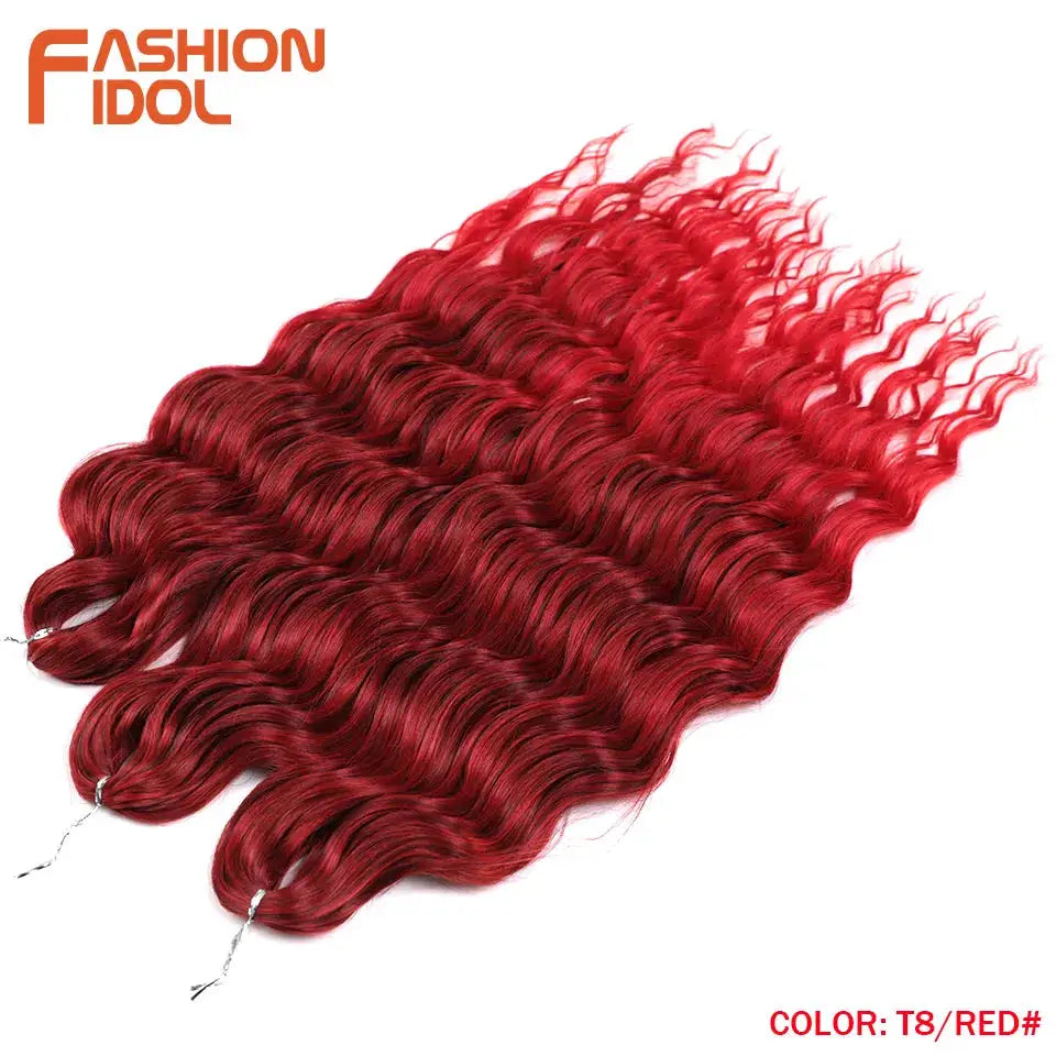 Anna 24in synthetic water-wave braiding hair extensions in deep red ombre, six bundles by Simples Market