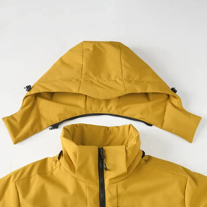 JNLN unisex waterproof fleece jacket in mustard yellow with hood