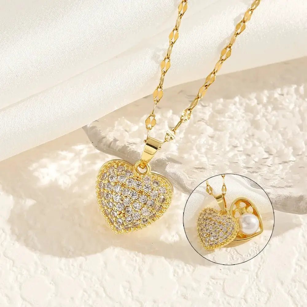 ZAKOL Korean Light Luxury Shell Pearl Necklace For Women Micro Inlaid Zircon Love Heart Moon Choker Wedding Jewelry - Simples Market