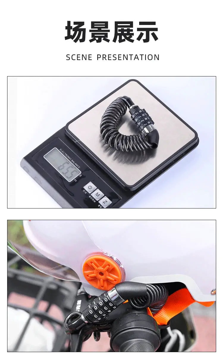 Bicycle lock steel wire cable with a black combination code dial; Simples Market