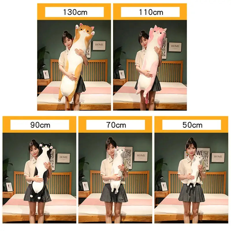 Funny Joy Cute Soft Long Cat Plush Pillow 50 70 90 110 130 cm For Office Nap Bed Home Decor Gift For Kids Girls