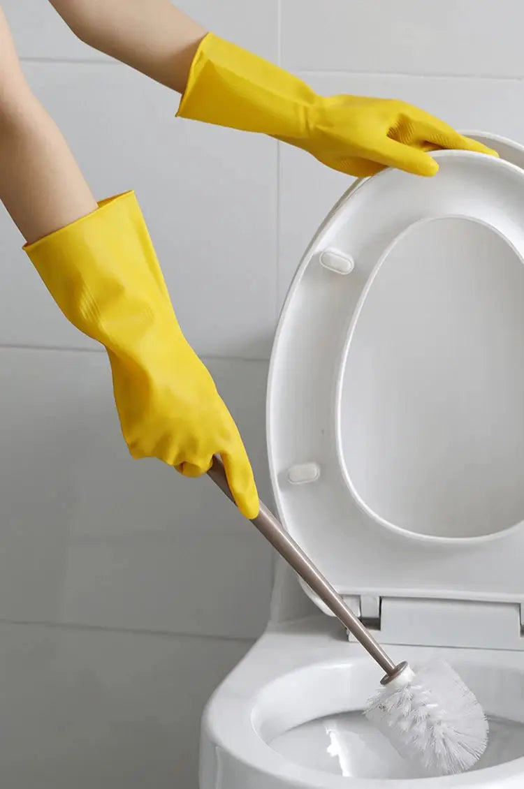 Latex dishwashing gloves, yellow waterproof pair for kitchen and household cleaning
