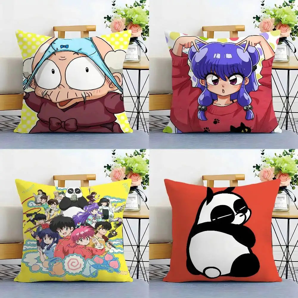 P Chan Ranma cartoon pillow cover set by Simples Market, double‑sided prints, 4 designs on short plush fabric