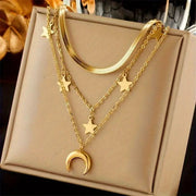 Moon Pendant Necklace For Women Star Moon Multi Layer Personalized Stacking Zinc Alloy Jewelry Accessory Holiday - Simples Market
