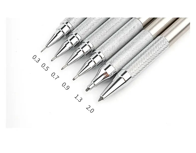Mechanical pencil set by Simples Market; six full-metal pencils with knurled grips, leads included; sizes 0.3-2.0 mm