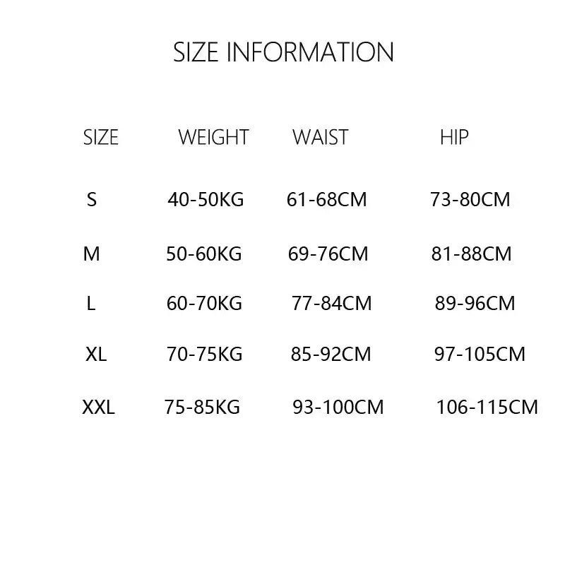 Simples Market women's panties size chart showing S–XXL with weight, waist, and hip ranges.
