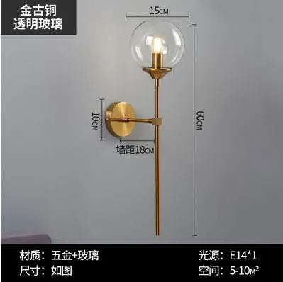 Simples Market brass wall lamp sconce with clear glass-ball globe and E14 socket