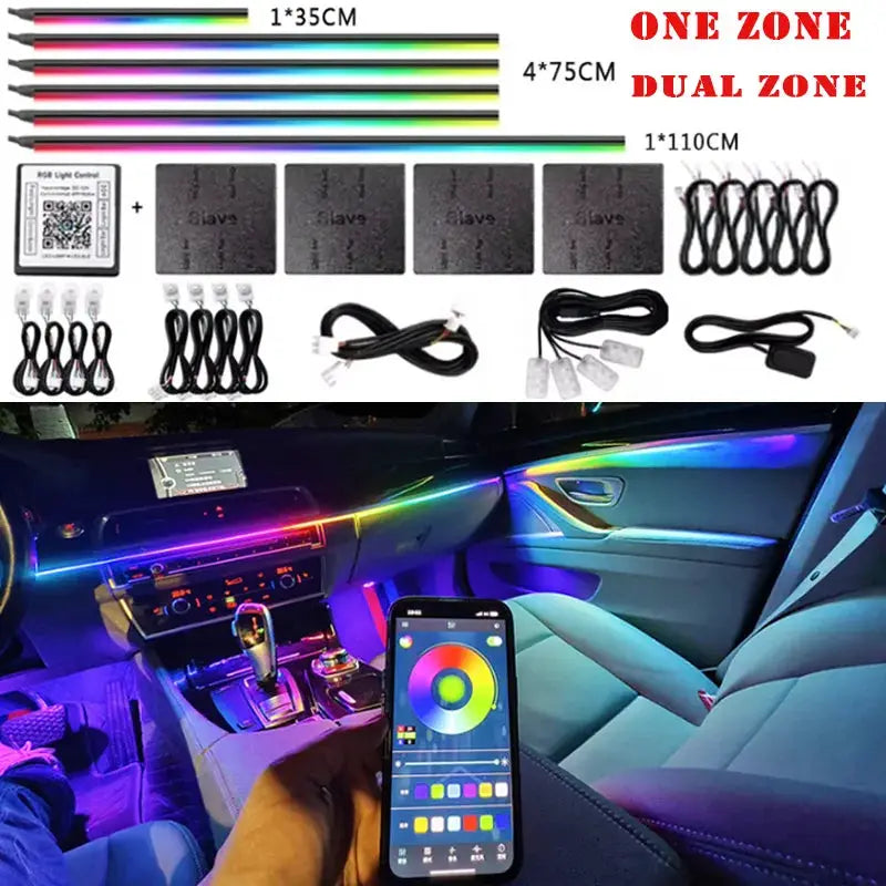 14 And 18 Inch LED Car Ambient Light Kit RGB Color Symphony Acrylic Lamp With App Control One Zone Dual Zone