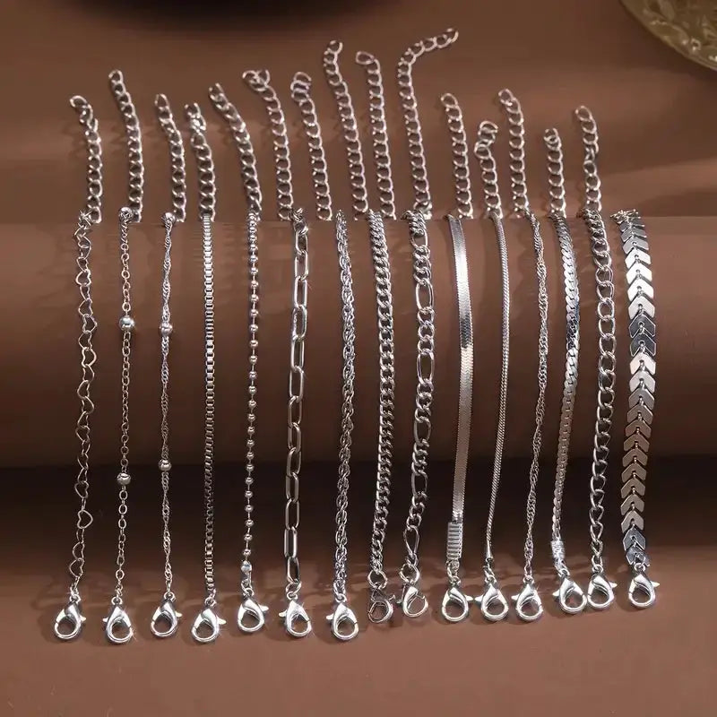 5 Or 15 Pcs Set Silver Chain Bead Bracelets For Women Simple Elegant Jewelry For Vacation Beach Party Casual Wear