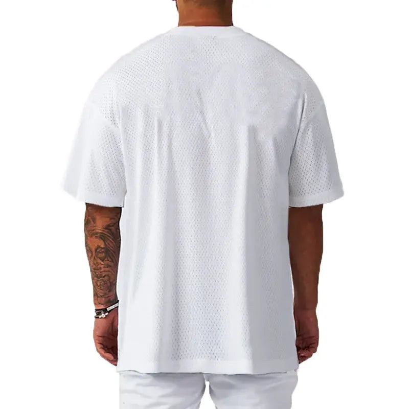 Oversized Loose Mens Casual Sport T Shirt Quick Dry Breathable Mesh For Gym Bodybuilding Fitness Short Sleeve