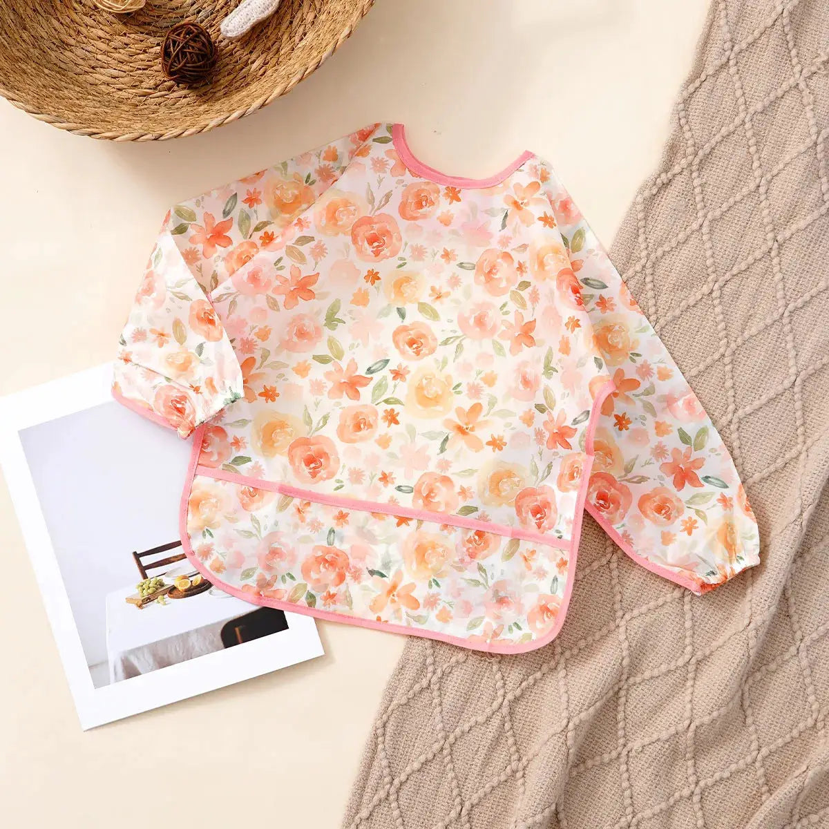 Elinfant Long Sleeve Waterproof Feeding Bibs For 1-3 Years Washable Burp Cloth Coverall Bibs Easy Clean