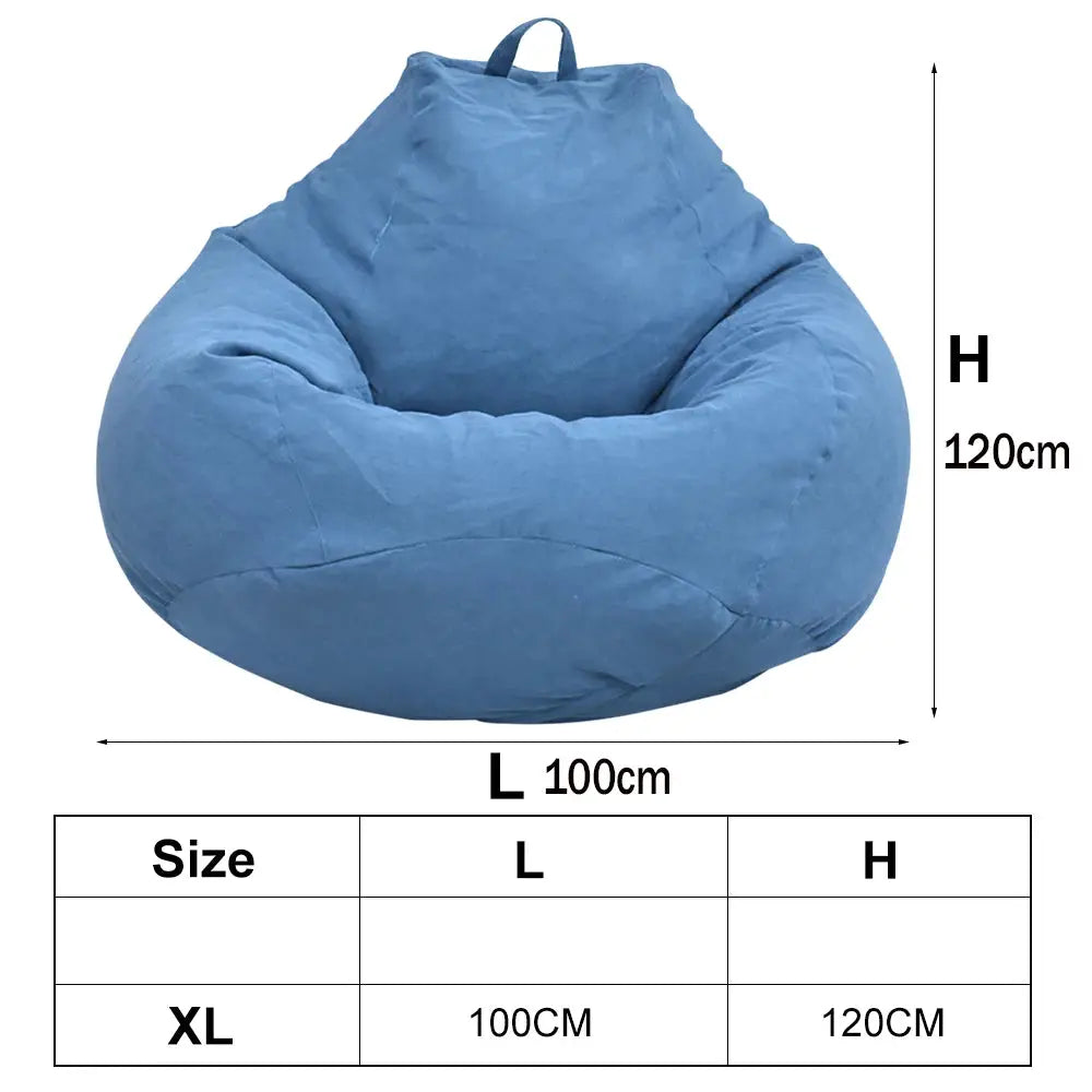 Bean bag lounger chair in blue linen-look fabric by Simples Market, XL size (100×120 cm) without filler