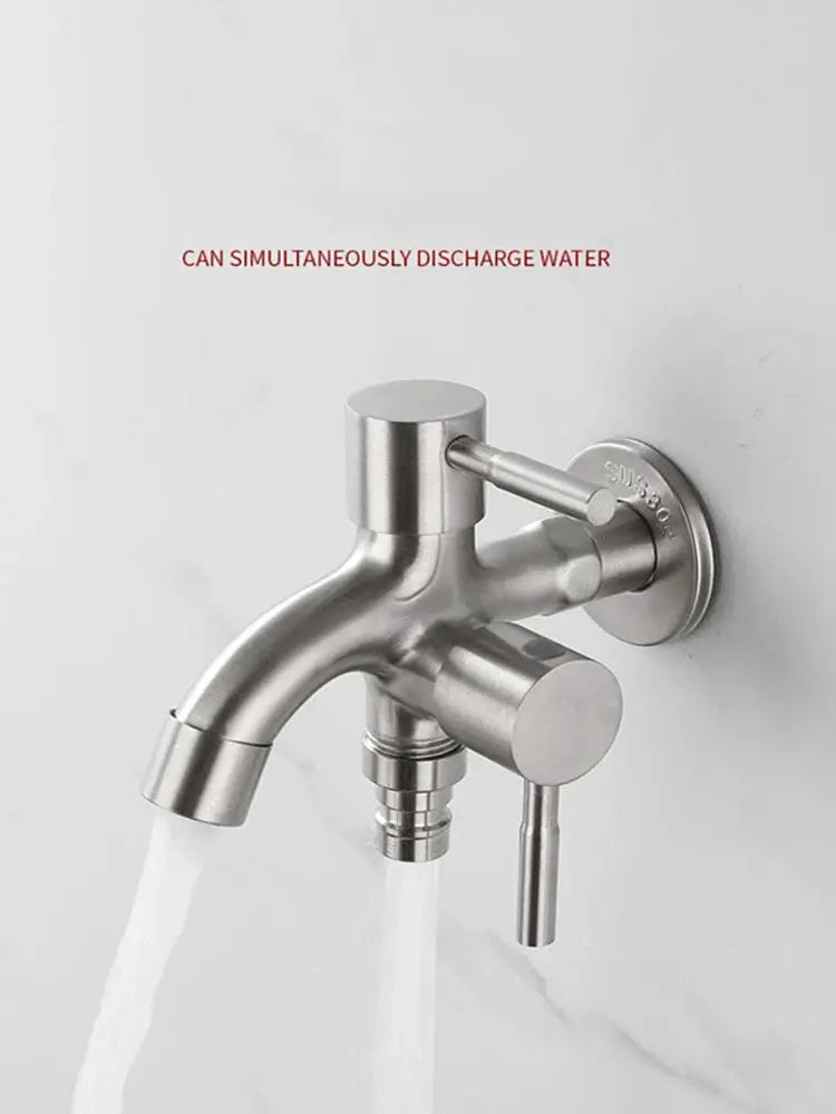1/2 inch dual-outlet washing machine faucet, stainless steel, wall-mounted Simples Market