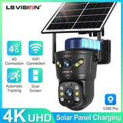 LS VISION 8MP outdoor solar security camera with 4G/WiFi, dual lens, night vision