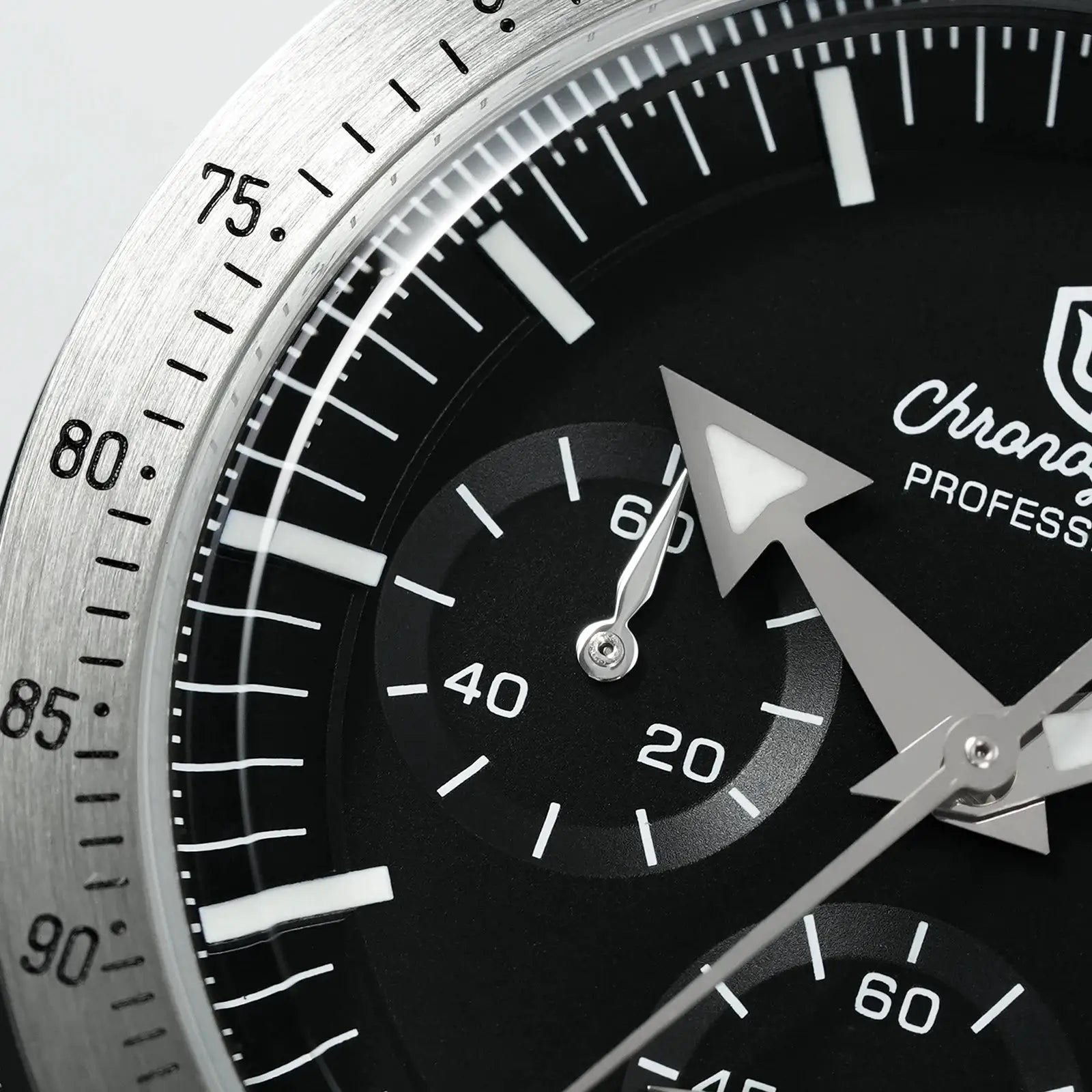 Watchdives WD1863 chronograph watch with black dial, silver bezel, luminous hands