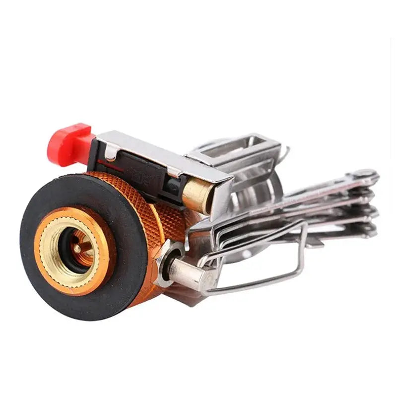 Simples Market portable gas camping stove, orange aluminum alloy ultralight design.