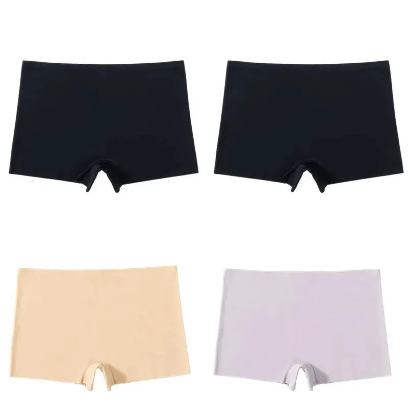 BZEL 4-pack seamless women's boyshorts; two black, beige and lavender silk satin underwear, breathable