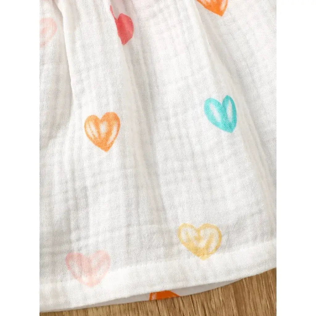 Two Piece Dress Set For Newborn Baby Girl With Love Print Sleeveless Dress And Hat Summer Fashion 0 To 9 Months
