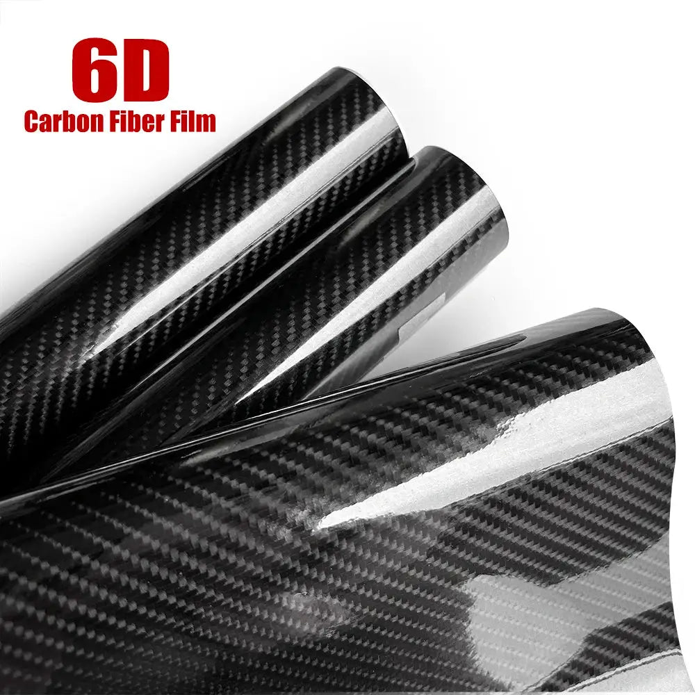 4 rolls of glossy black carbon fiber vinyl wrap film for cars, self-adhesive and anti-scratch, fiber texture close-up