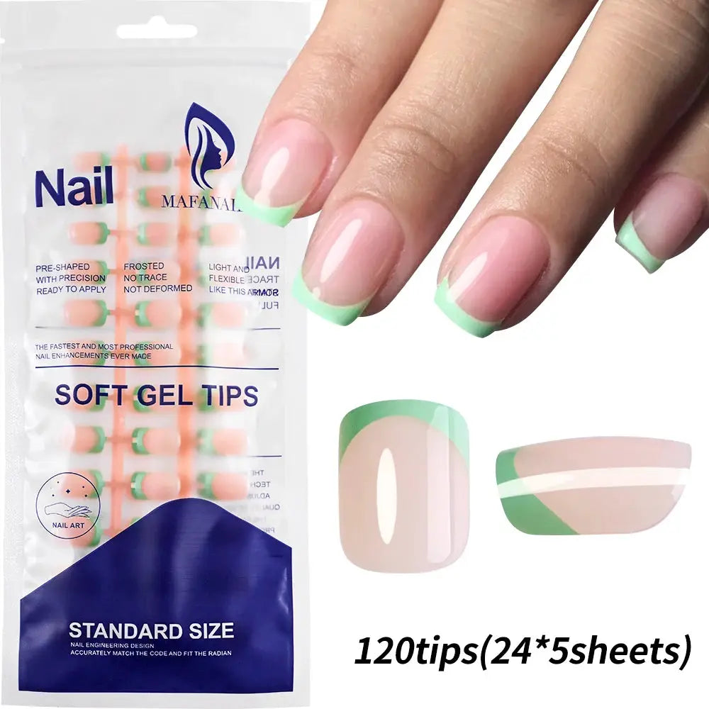 120Pcs Medium Long Square Acrylic French Press On Nails Full Cover For Women Mixed Sizes