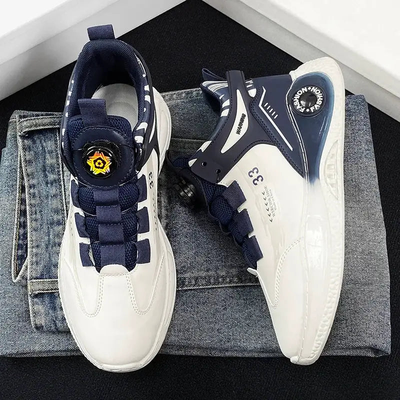 Mens Sneakers With Rotating Buckle Non Slip Lace Up Durable Shoes For Outdoor Activities