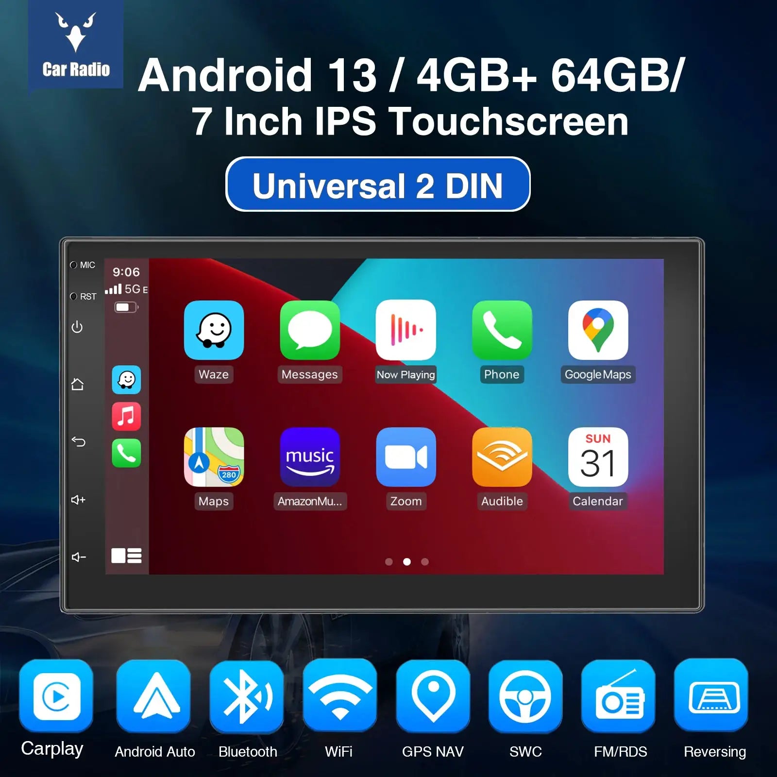 ESSGOO 7-inch Android Auto CarPlay car stereo, universal 2-DIN touchscreen