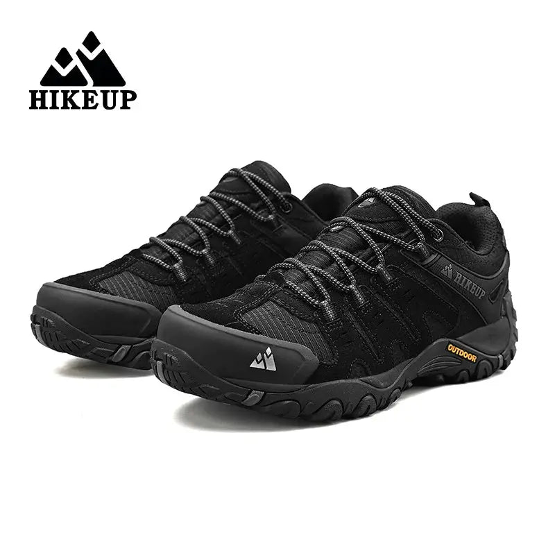 HIKEUP men's hiking shoes, black suede leather outdoor trekking sneakers, pair