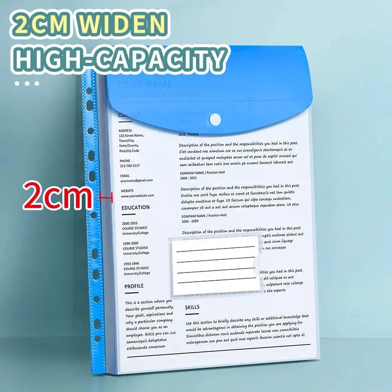 Huajie 6-Piece large-capacity A4 file bag set, blue PP material with 2cm spine for school and home use